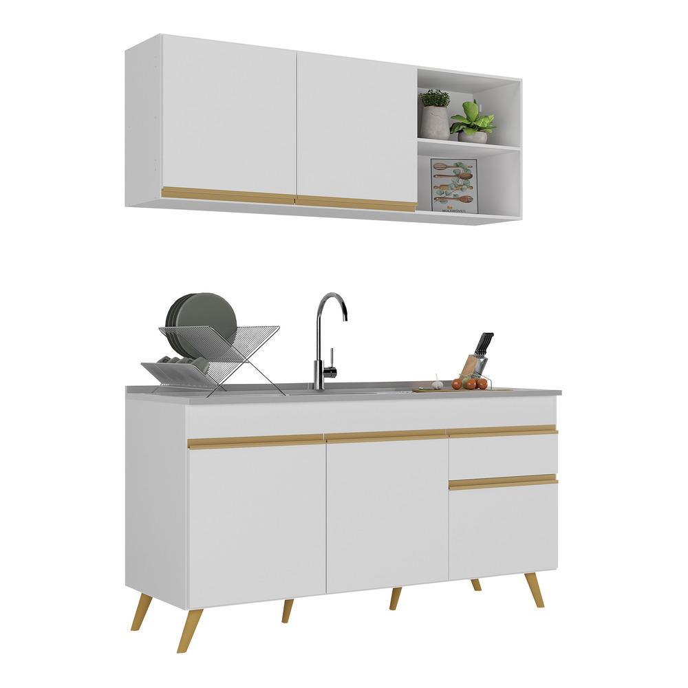 Armário de Cozinha Compacta 150cm Veneza Multimóveis V2142 Branco/Dourado