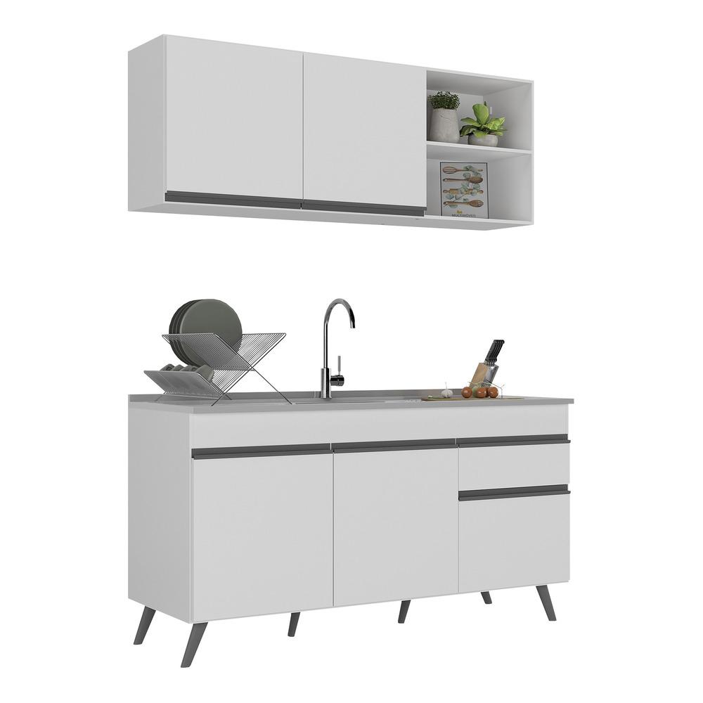 Armário de Cozinha Compacta 150cm Veneza Multimóveis V2142 Branco/Preto