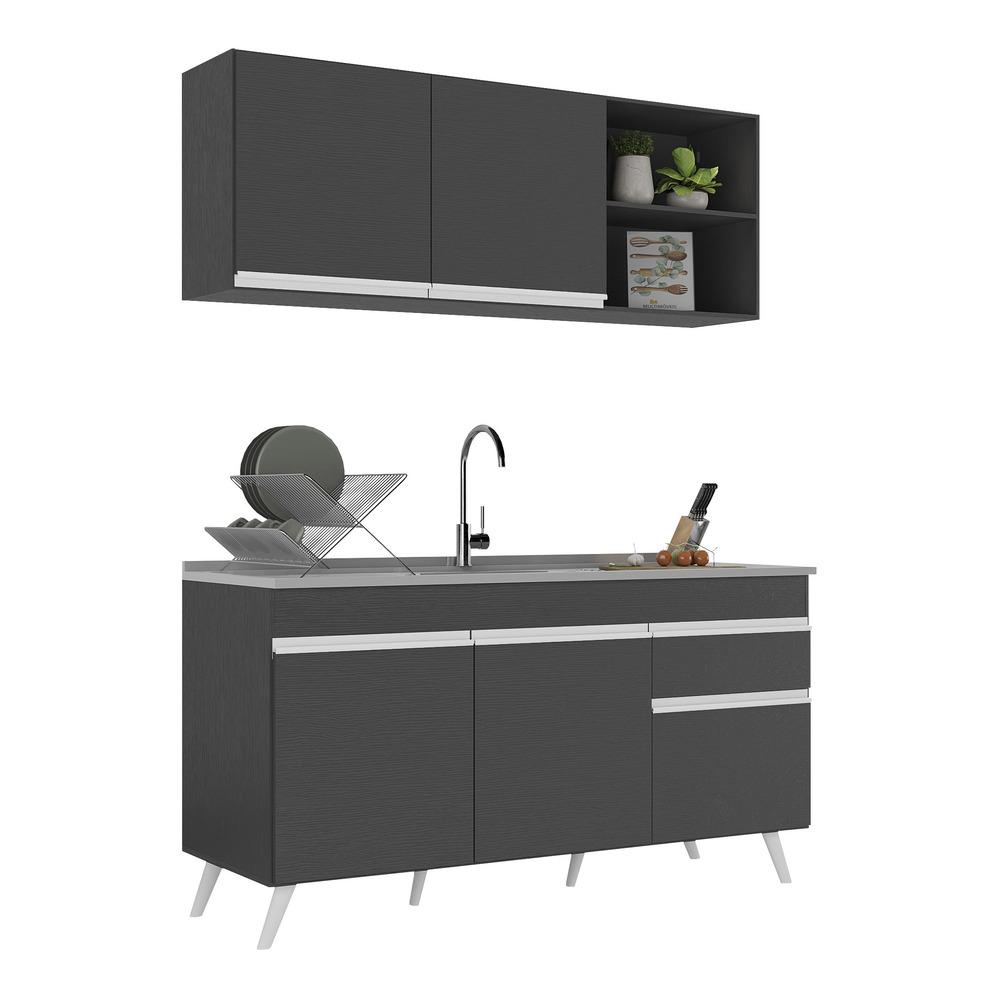 Armário de Cozinha Compacta 150cm Veneza Multimóveis V2142 Preto/Branco