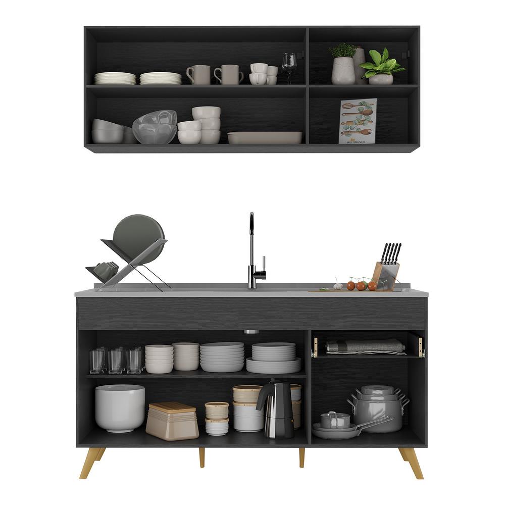 Armário de Cozinha Compacta 150cm Veneza Multimóveis V2142 Preto/Dourado