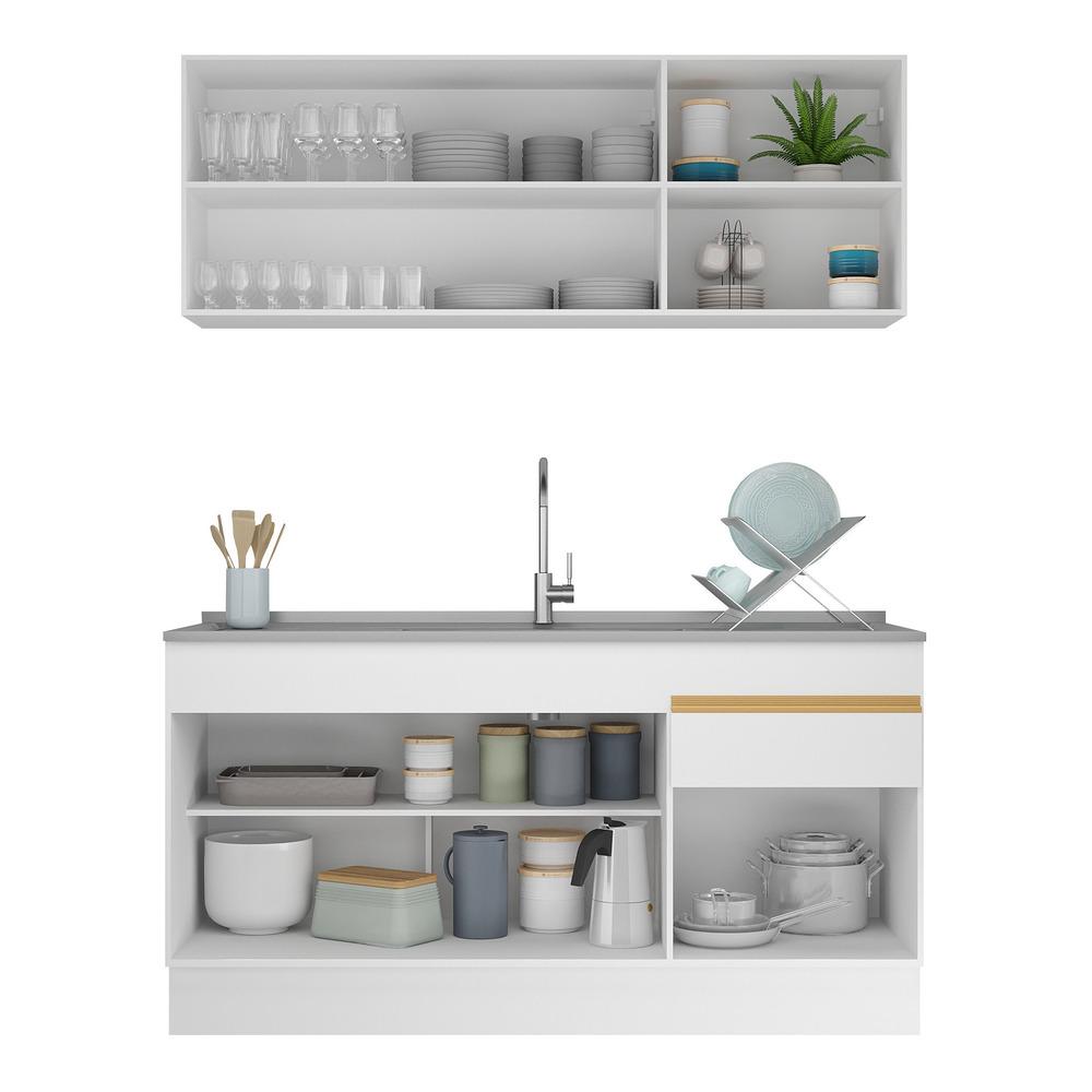 Armário de Cozinha Compacta 150cm com Rodapé Veneza Multimóveis V2114 Branco/Dourado