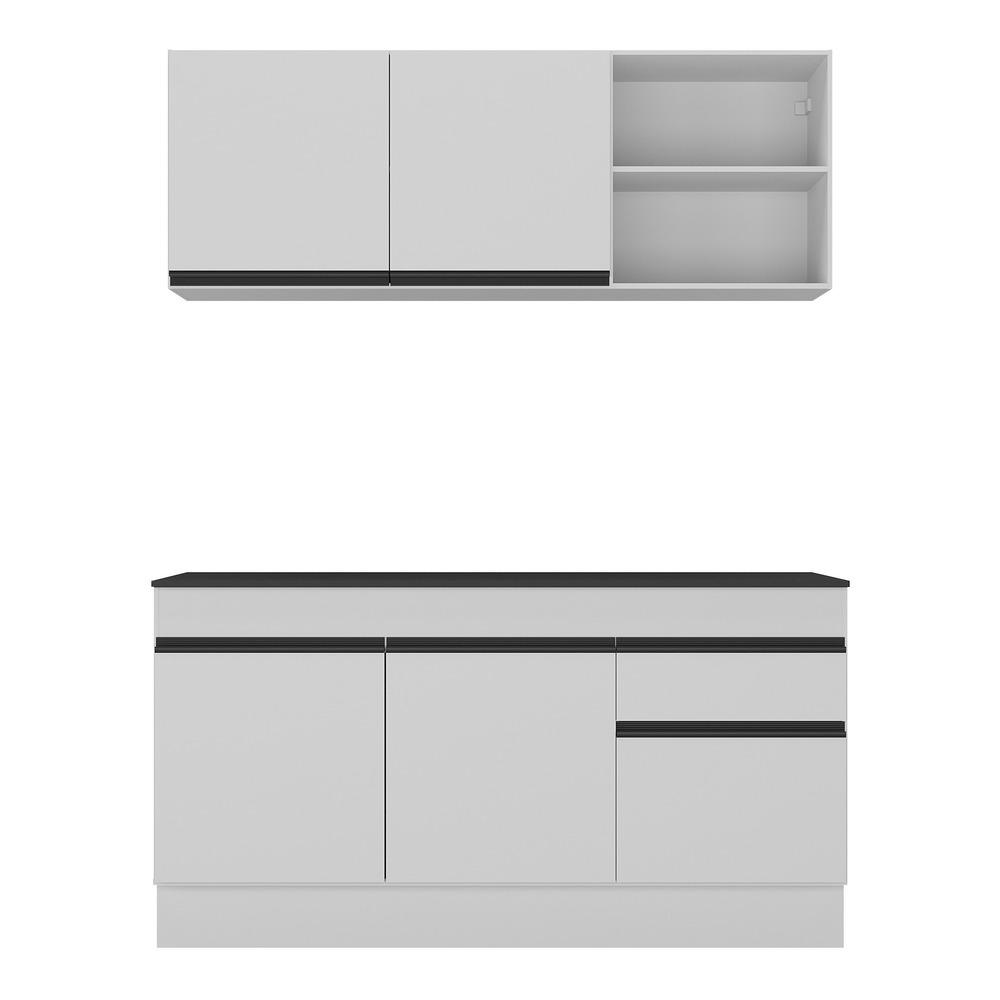 Armário de Cozinha Compacta 150cm com Rodapé Veneza Multimóveis V2114 Branco/Preto