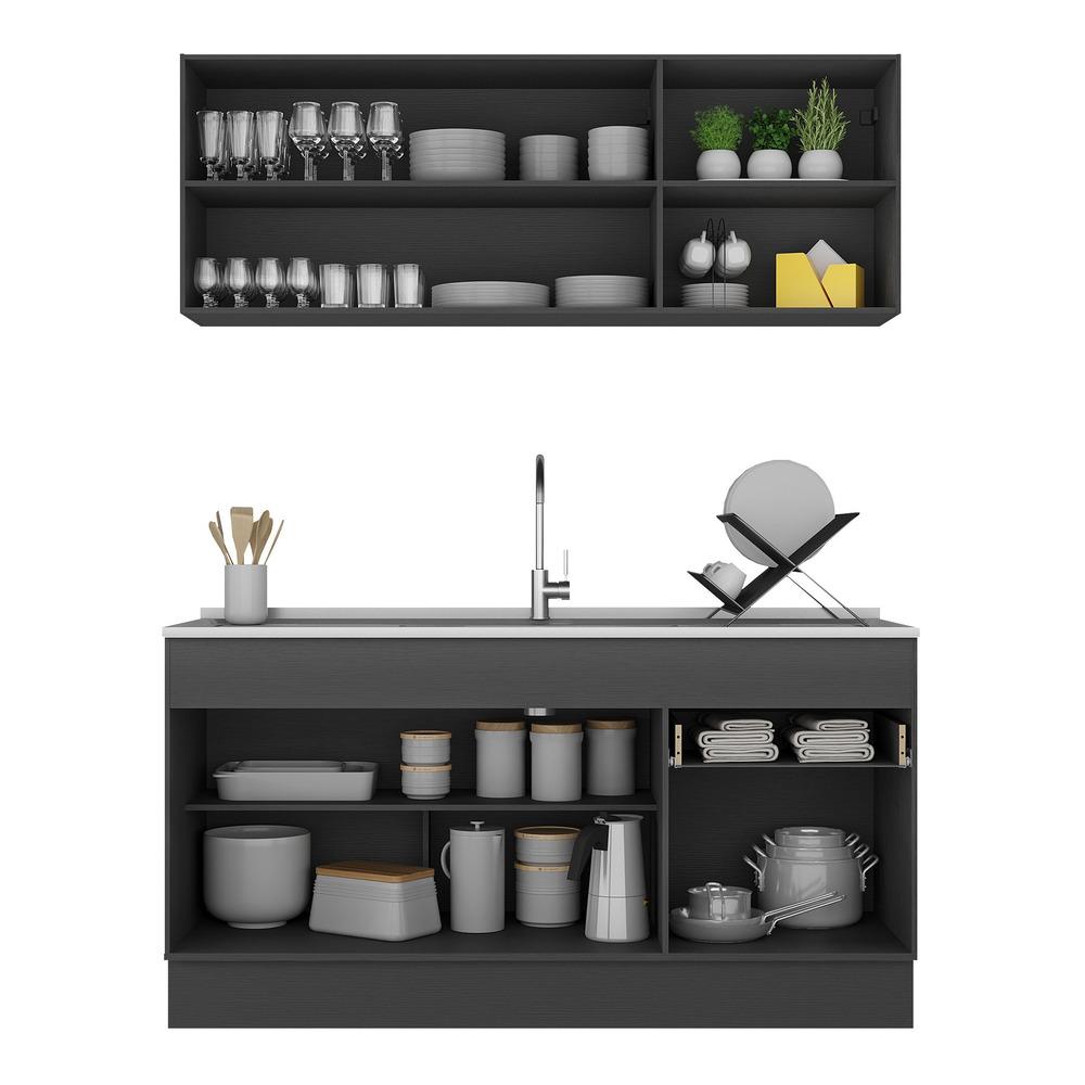 Armário de Cozinha Compacta 150cm com Rodapé Veneza Multimóveis V2114 Preto