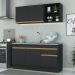 Armário de Cozinha Compacta 150cm com Rodapé Veneza Multimóveis V2114 Preto/Dourado