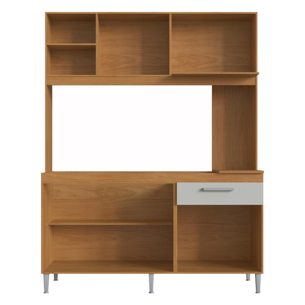 Armário de Cozinha Compacta 151,5cm 4 Portas 1 Gaveta Gabinete Pia Multimóveis CR20284 Nature/Off White