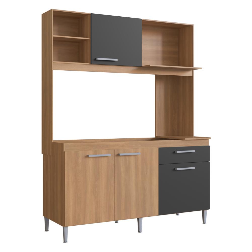 Armário de Cozinha Compacta 151,5cm 4 Portas 1 Gaveta Gabinete Pia Multimóveis CR20284 Rovere/Grafite