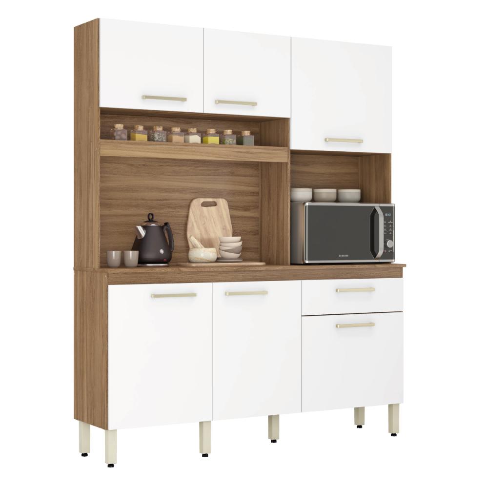 Armário de Cozinha Compacta 160cm Multimóveis CR20466 Amêndola/Branco