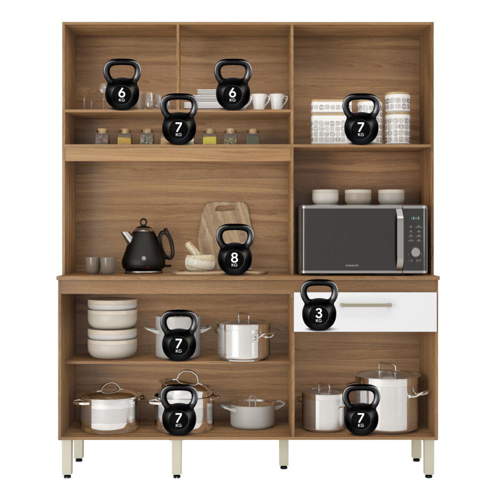 Armário de Cozinha Compacta 160cm Multimóveis CR20466 Amêndola/Branco