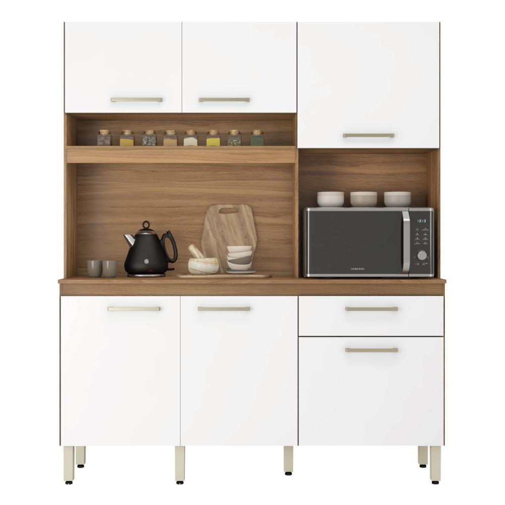 Armário de Cozinha Compacta 160cm Multimóveis CR20466 Amêndola/Branco