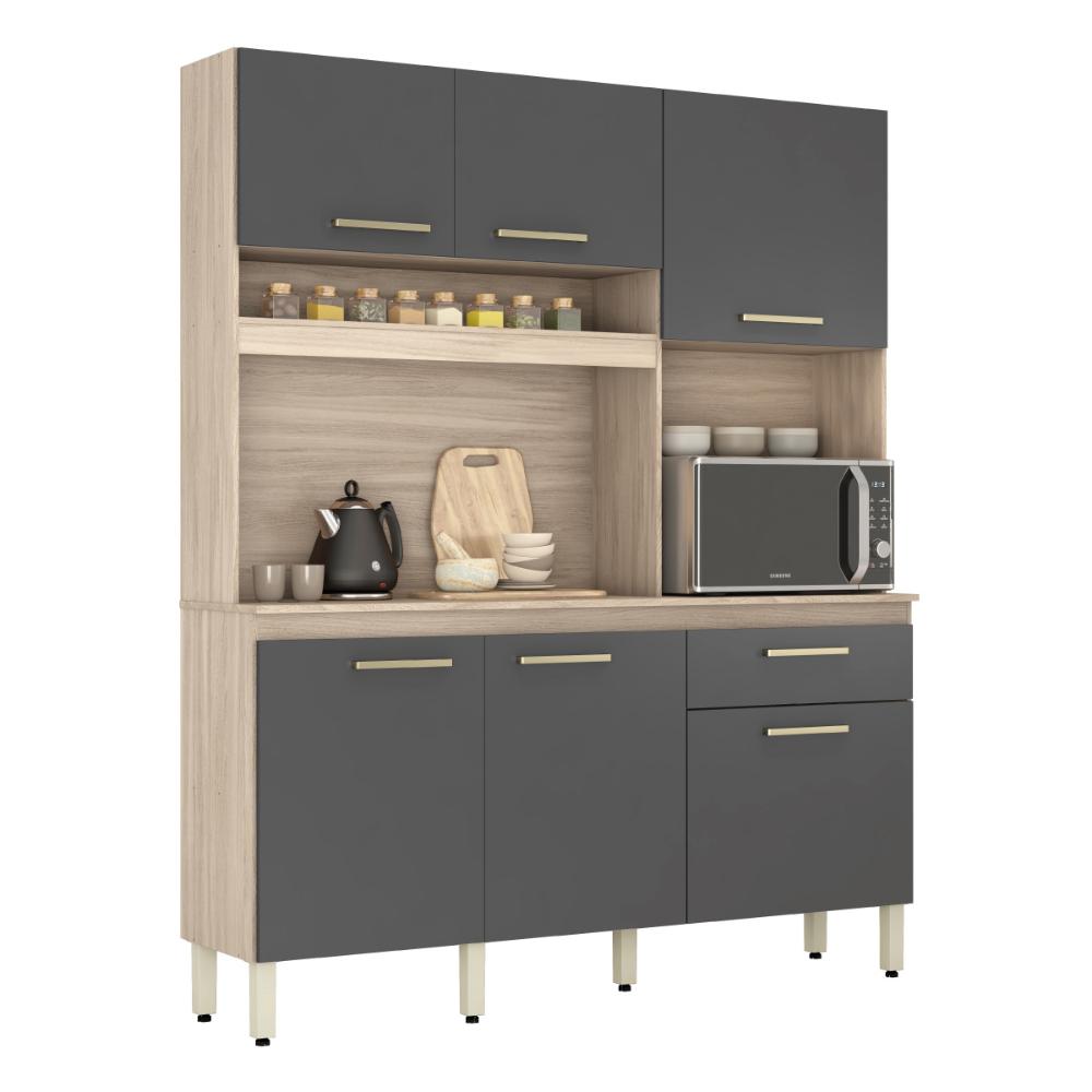 Armário de Cozinha Compacta 160cm Multimóveis CR20466 Avena/Grafito