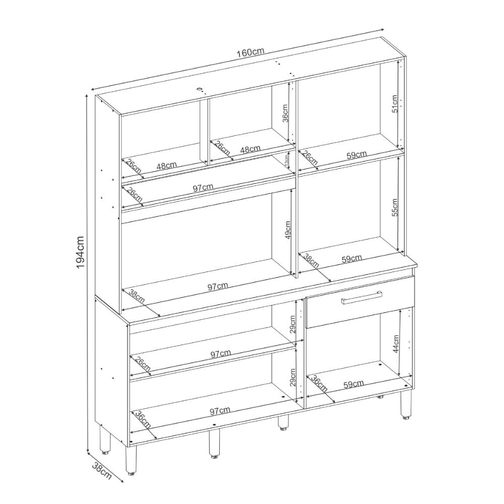 Armário de Cozinha Compacta 160cm Multimóveis CR20466 Avena/Grafito