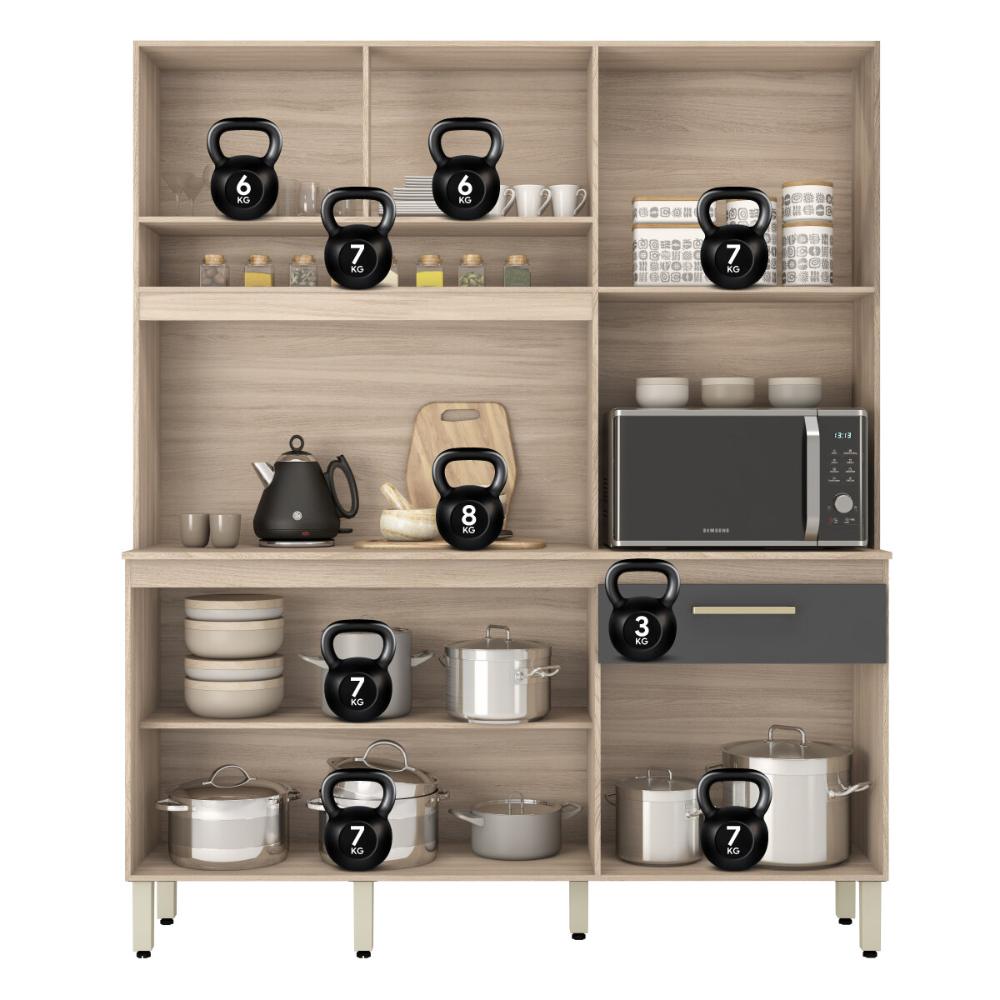Armário de Cozinha Compacta 160cm Multimóveis CR20466 Avena/Grafito