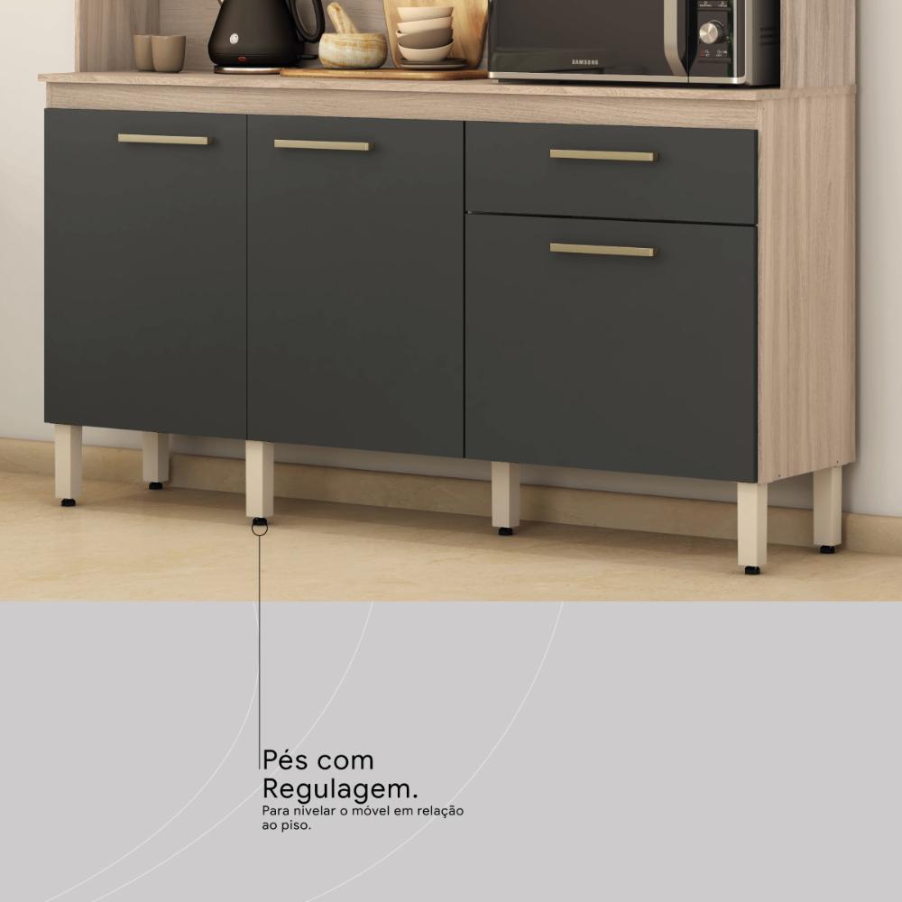 Armário de Cozinha Compacta 160cm Multimóveis CR20466 Avena/Grafito