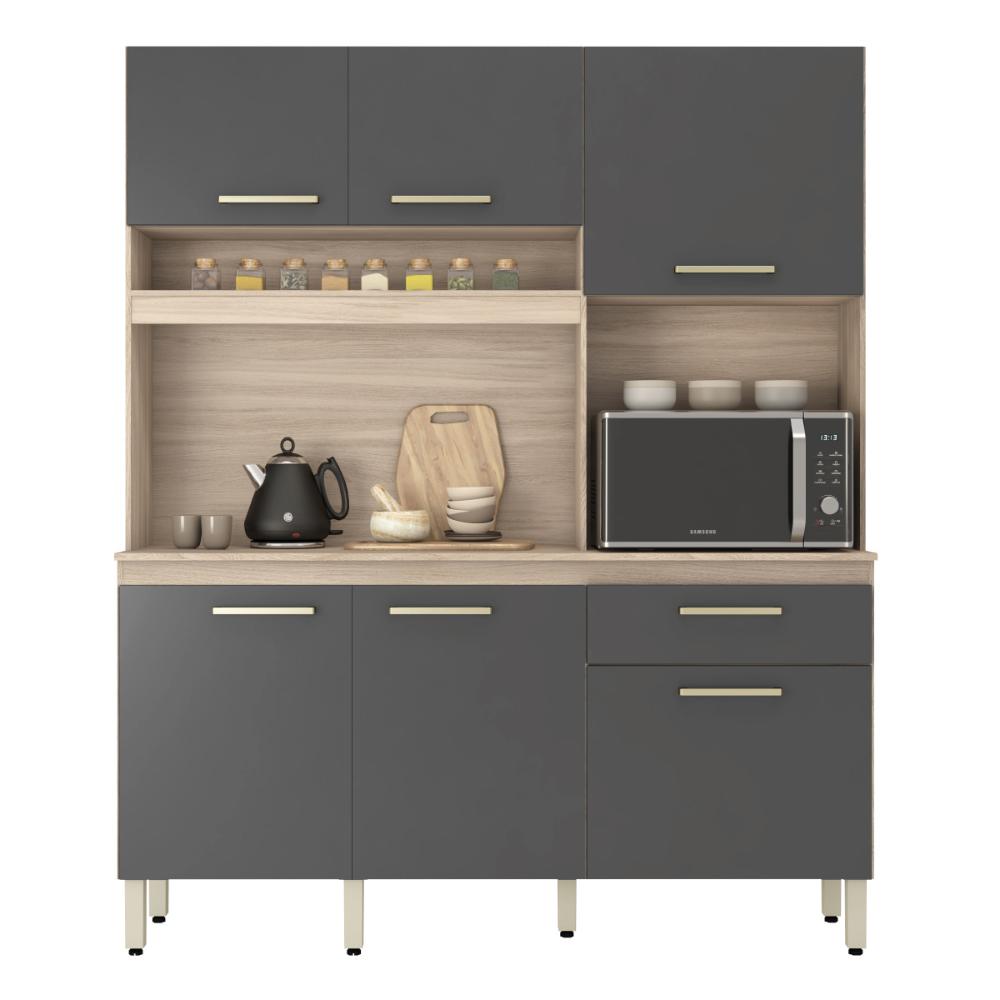 Armário de Cozinha Compacta 160cm Multimóveis CR20466 Avena/Grafito