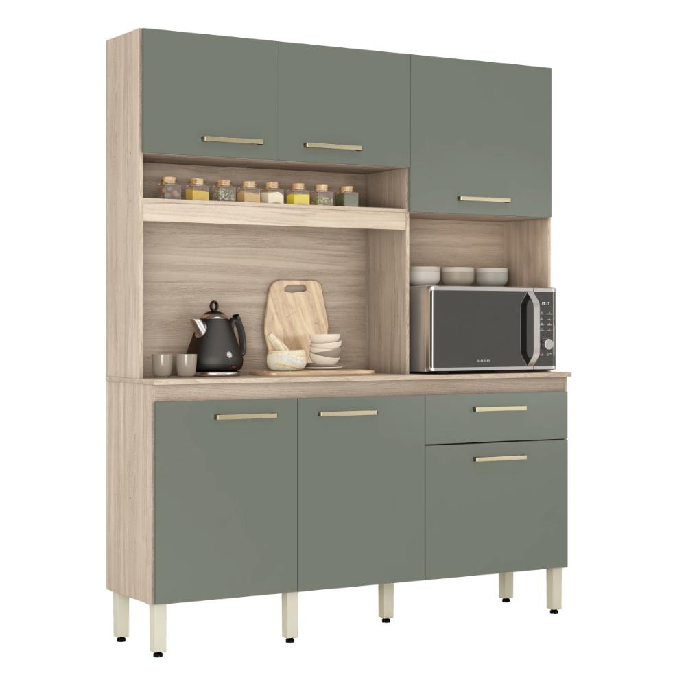 Armário de Cozinha Compacta 160cm Multimóveis CR20466 Avena/Menta