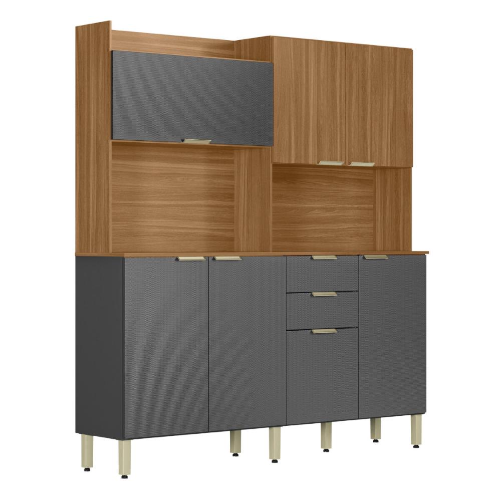 Armário de Cozinha Compacta 178cm Multimóveis CR20470 Amêndola/Grafito Prime TX