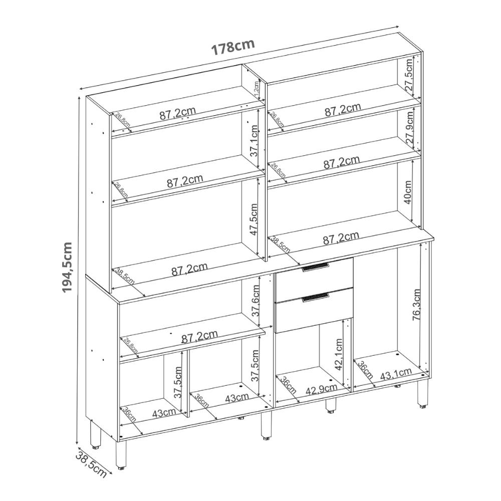 Armário de Cozinha Compacta 178cm Multimóveis CR20470 Amêndola/Grafito Prime TX