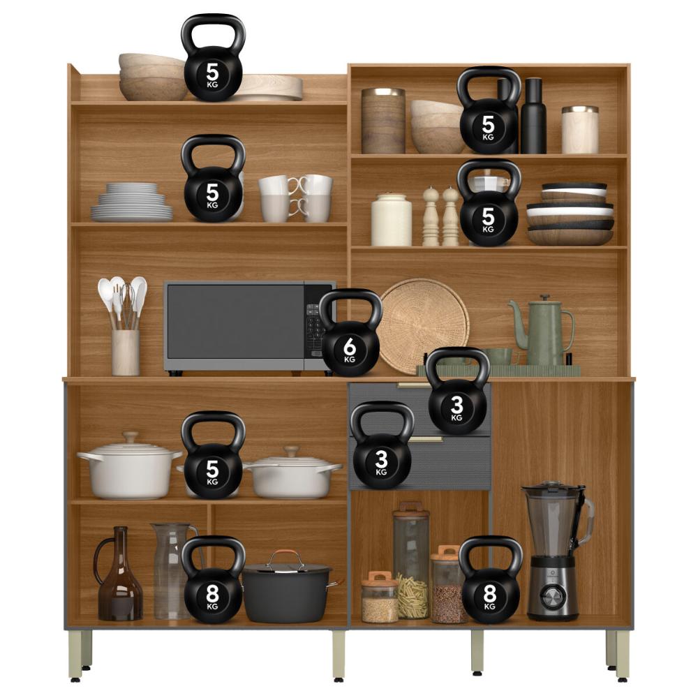 Armário de Cozinha Compacta 178cm Multimóveis CR20470 Amêndola/Grafito Prime TX