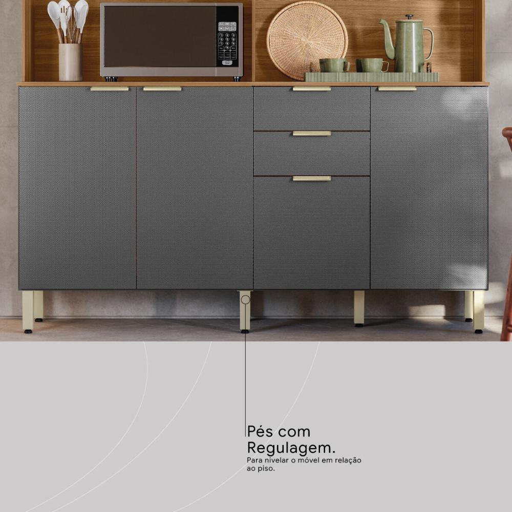 Armário de Cozinha Compacta 178cm Multimóveis CR20470 Amêndola/Grafito Prime TX