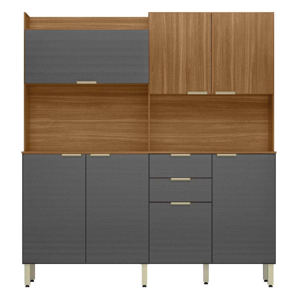 Armário de Cozinha Compacta 178cm Multimóveis CR20470 Amêndola/Grafito Prime TX
