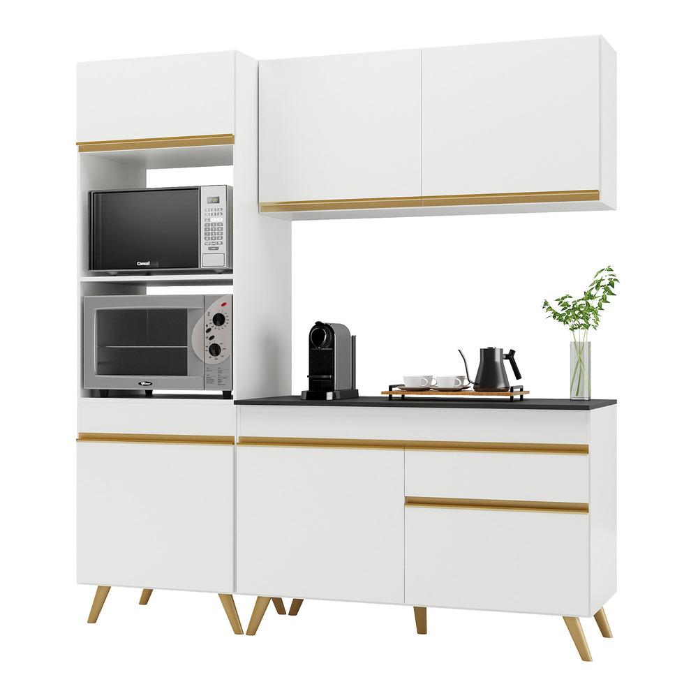 Armário de Cozinha Compacta 182cm Veneza Multimóveis V3694 Branco/Dourado