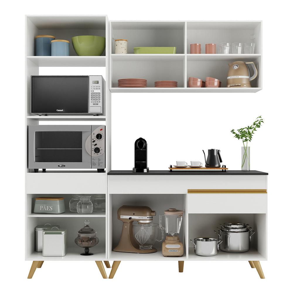 Armário de Cozinha Compacta 182cm Veneza Multimóveis V3694 Branco/Dourado