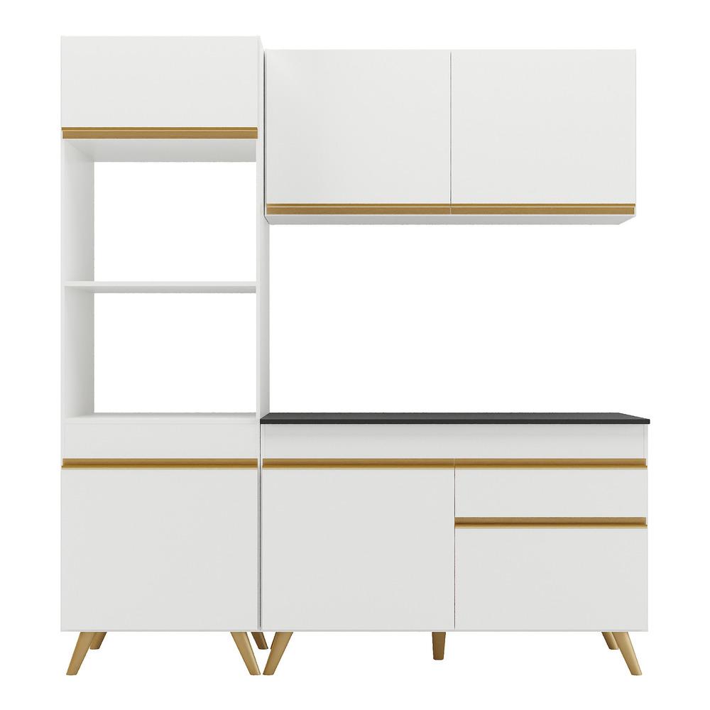 Armário de Cozinha Compacta 182cm Veneza Multimóveis V3694 Branco/Dourado