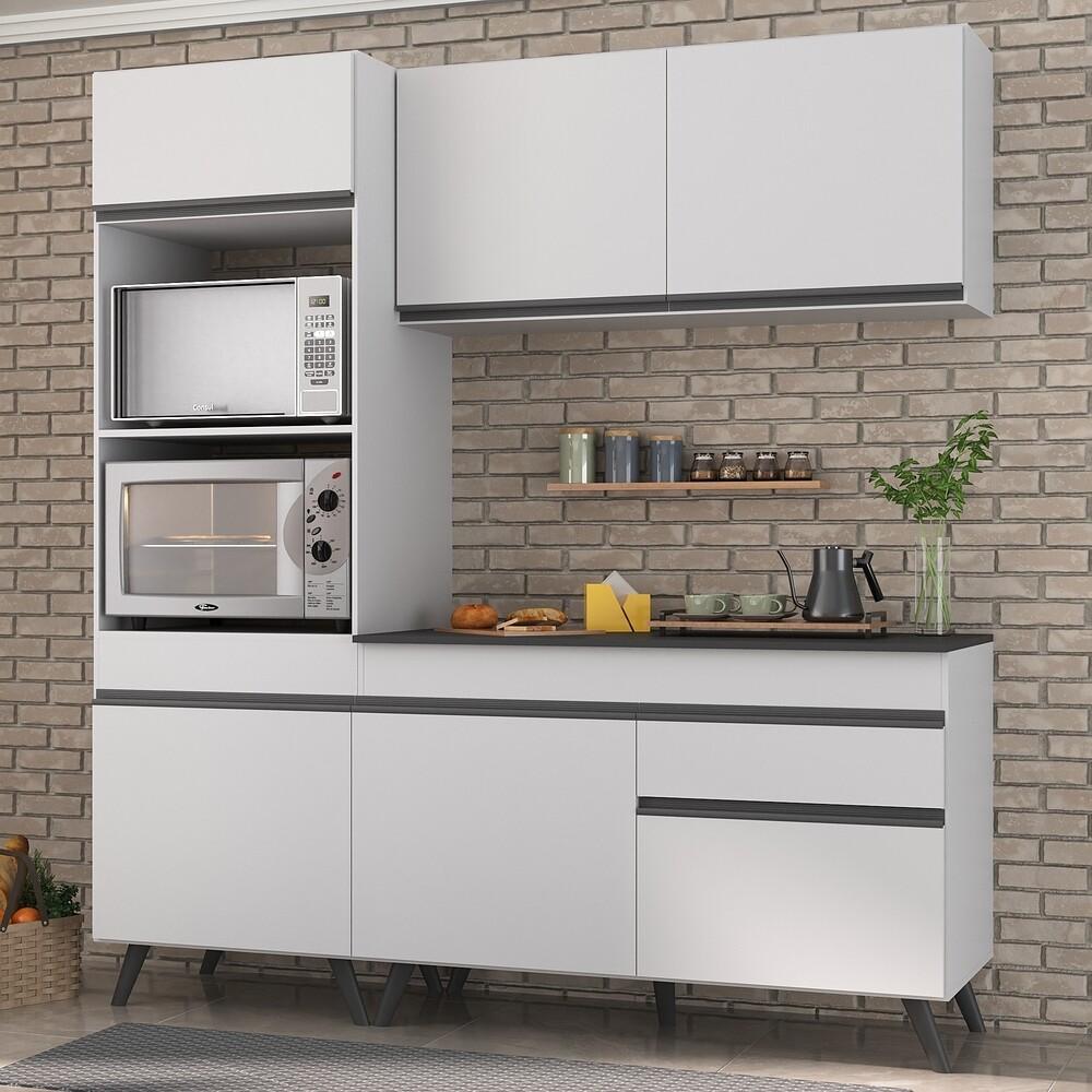 Armário de Cozinha Compacta 182cm Veneza Multimóveis V3694 Branco/Preto