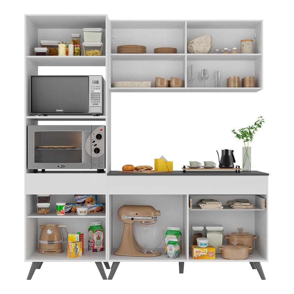 Armário de Cozinha Compacta 182cm Veneza Multimóveis V3694 Branco/Preto