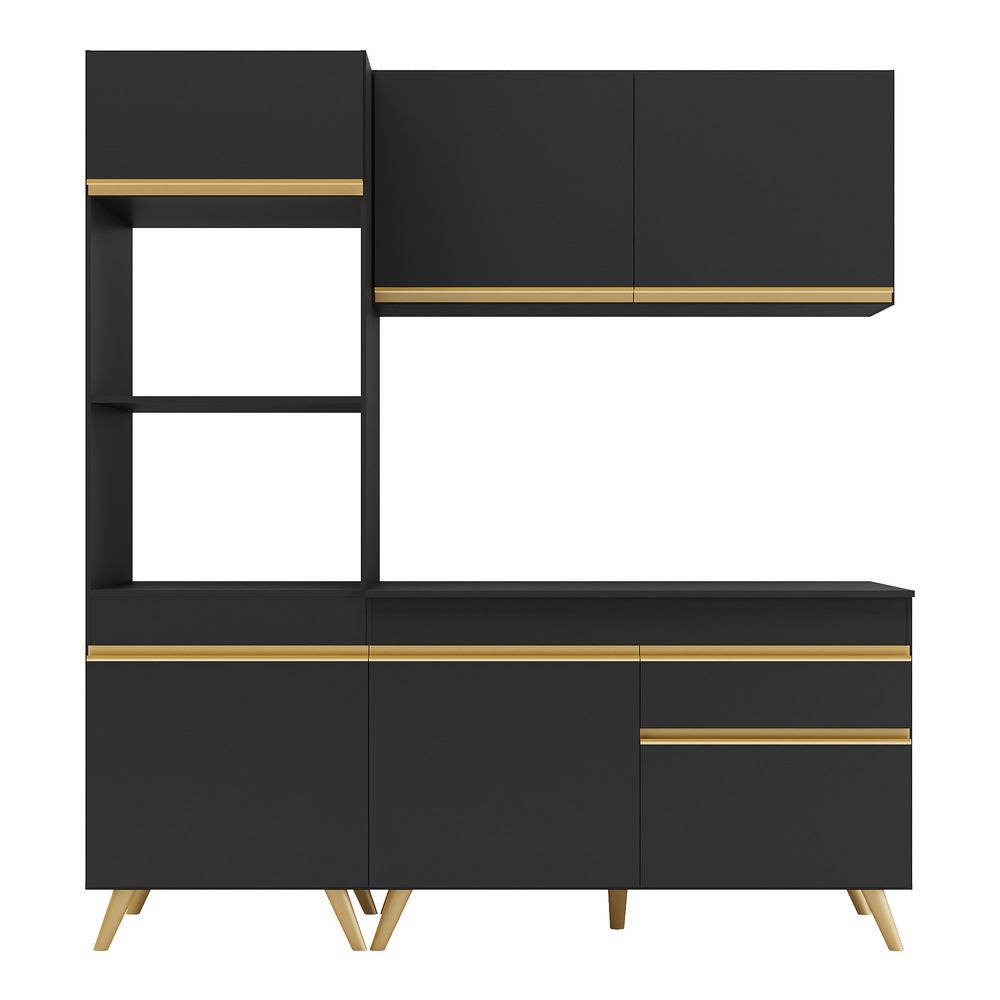 Armário de Cozinha Compacta 182cm Veneza Multimóveis V3694 Preto/Dourado