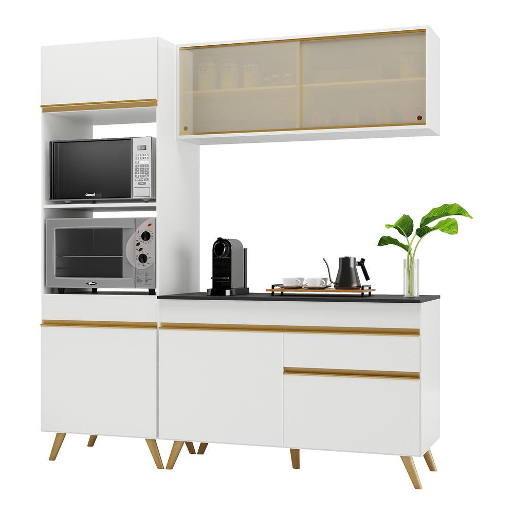 Armário de Cozinha Compacta 182cm Veneza Multimóveis V3695 Branco/Dourado