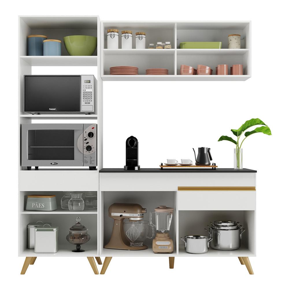 Armário de Cozinha Compacta 182cm Veneza Multimóveis V3695 Branco/Dourado