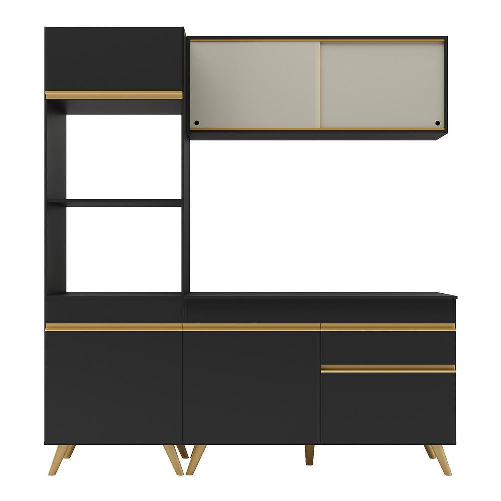 Armário de Cozinha Compacta 182cm Veneza Multimóveis V3695 Preto/Dourado