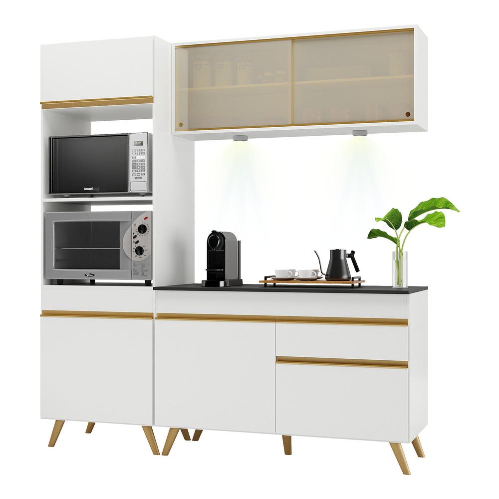 Armário de Cozinha Compacta 182cm com Leds Veneza Up Multimóveis V2020 Branco/Dourado