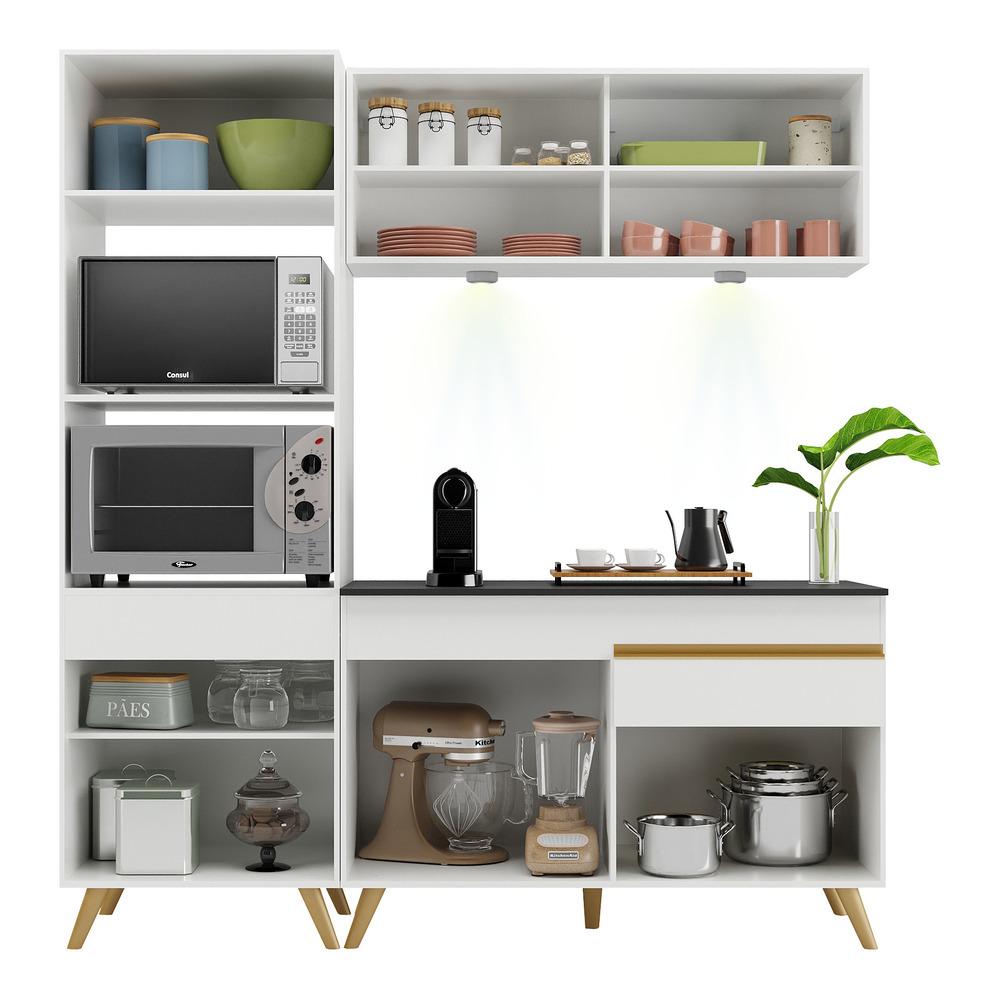 Armário de Cozinha Compacta 182cm com Leds Veneza Up Multimóveis V2020 Branco/Dourado
