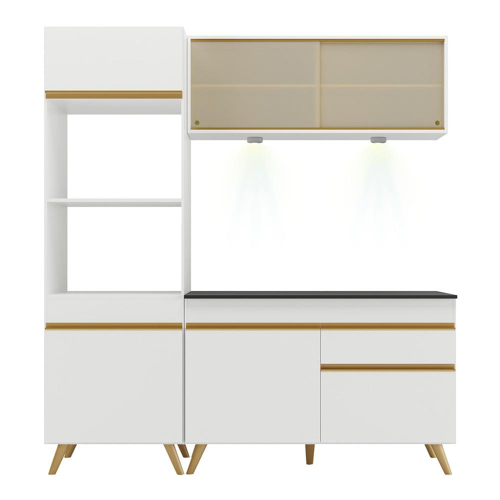 Armário de Cozinha Compacta 182cm com Leds Veneza Up Multimóveis V2020 Branco/Dourado