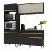 Armário de Cozinha Compacta 182cm com Leds Veneza Up Multimóveis V2020 Preto/Dourado
