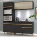 Armário de Cozinha Compacta 182cm com Leds Veneza Up Multimóveis V2020 Preto/Dourado