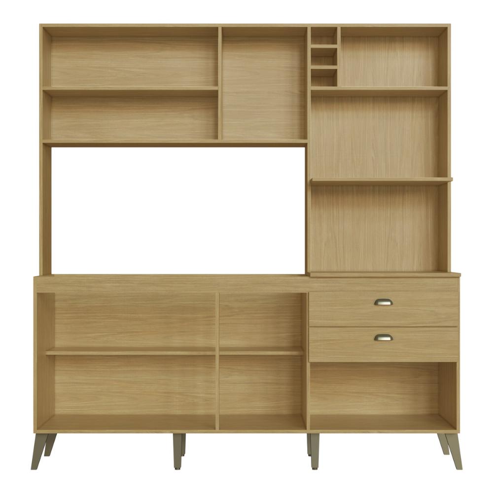 Armário de Cozinha Compacta 186,5cm com Torre Quente e Gabinete Pia Multimóveis CR20283 Louro Freijo/Off White