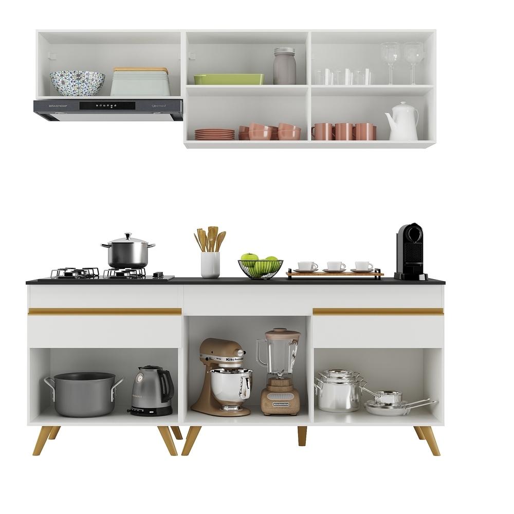 Armário de Cozinha Compacta 190cm Veneza Multimóveis V3705 Branco/Dourado