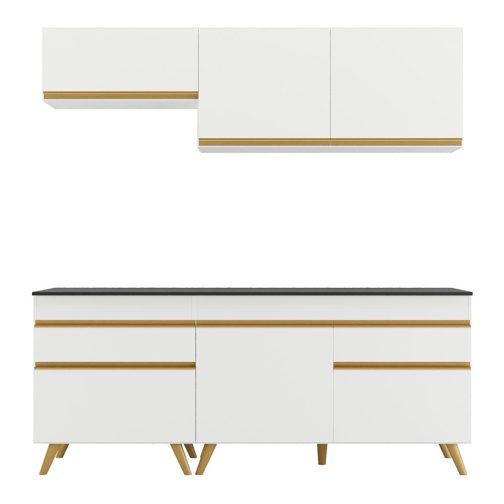 Armário de Cozinha Compacta 190cm Veneza Multimóveis V3705 Branco/Dourado