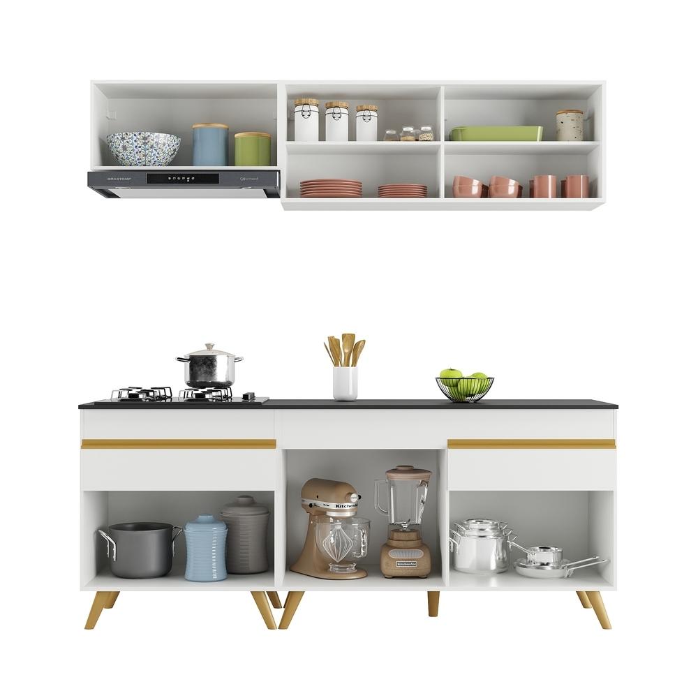 Armário de Cozinha Compacta 190cm Veneza Multimóveis V3707 Branco/Dourado