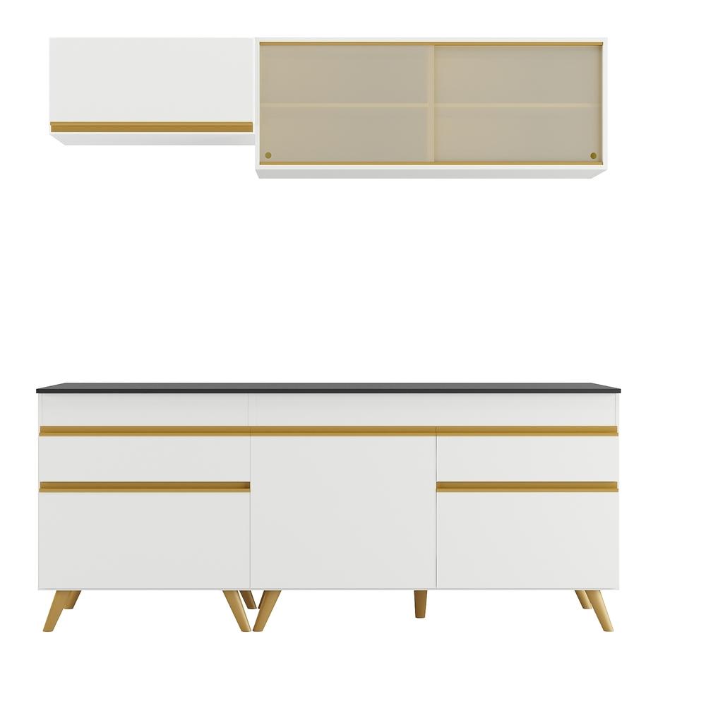 Armário de Cozinha Compacta 190cm Veneza Multimóveis V3707 Branco/Dourado