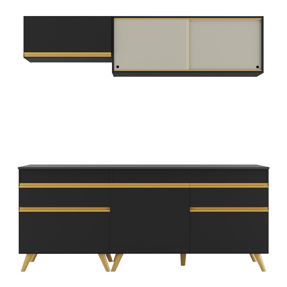 Armário de Cozinha Compacta 190cm Veneza Multimóveis V3707 Preto/Dourado