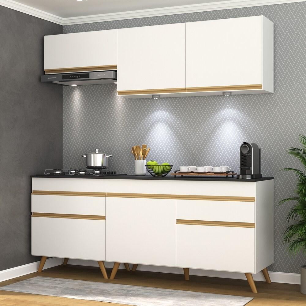 Armário de Cozinha Compacta 190cm com Leds Veneza Up Multimóveis V2030 Branco/Dourado