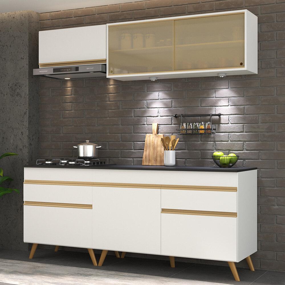 Armário de Cozinha Compacta 190cm com Leds Veneza Up Multimóveis V2031 Branco/Dourado