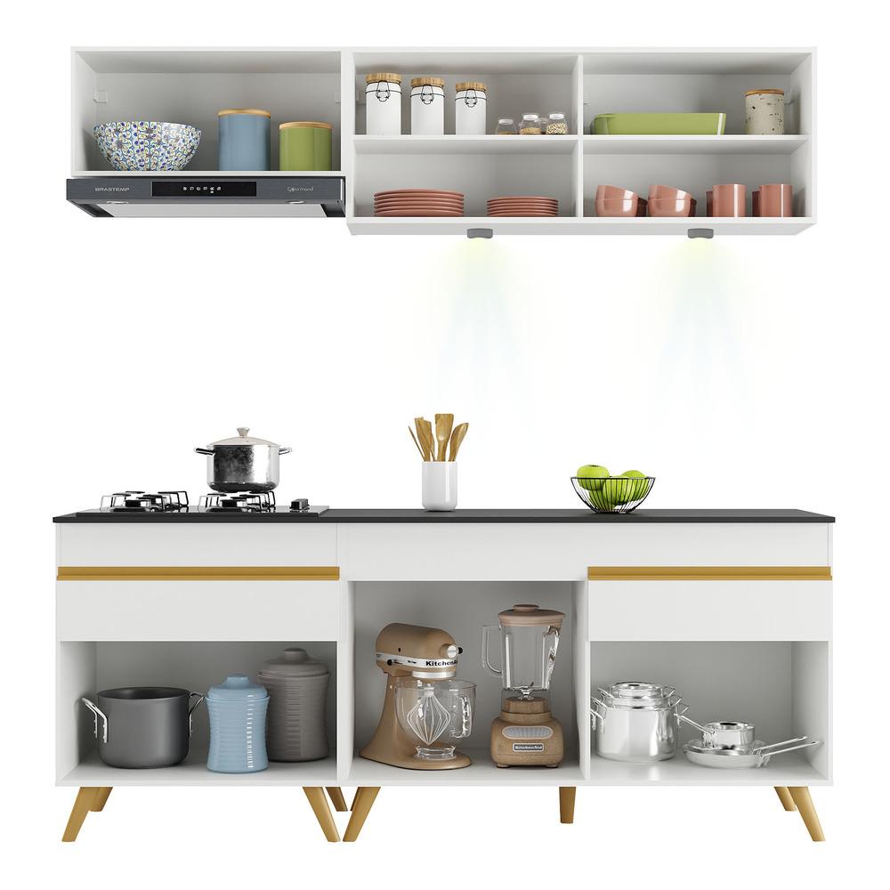 Armário de Cozinha Compacta 190cm com Leds Veneza Up Multimóveis V2031 Branco/Dourado