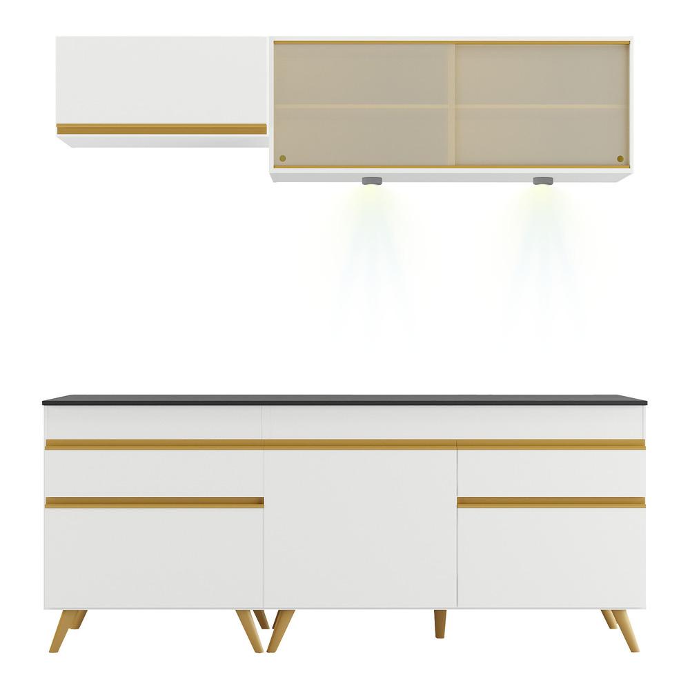 Armário de Cozinha Compacta 190cm com Leds Veneza Up Multimóveis V2031 Branco/Dourado