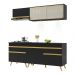 Armário de Cozinha Compacta 190cm com Leds Veneza Up Multimóveis V2031 Preto/Dourado
