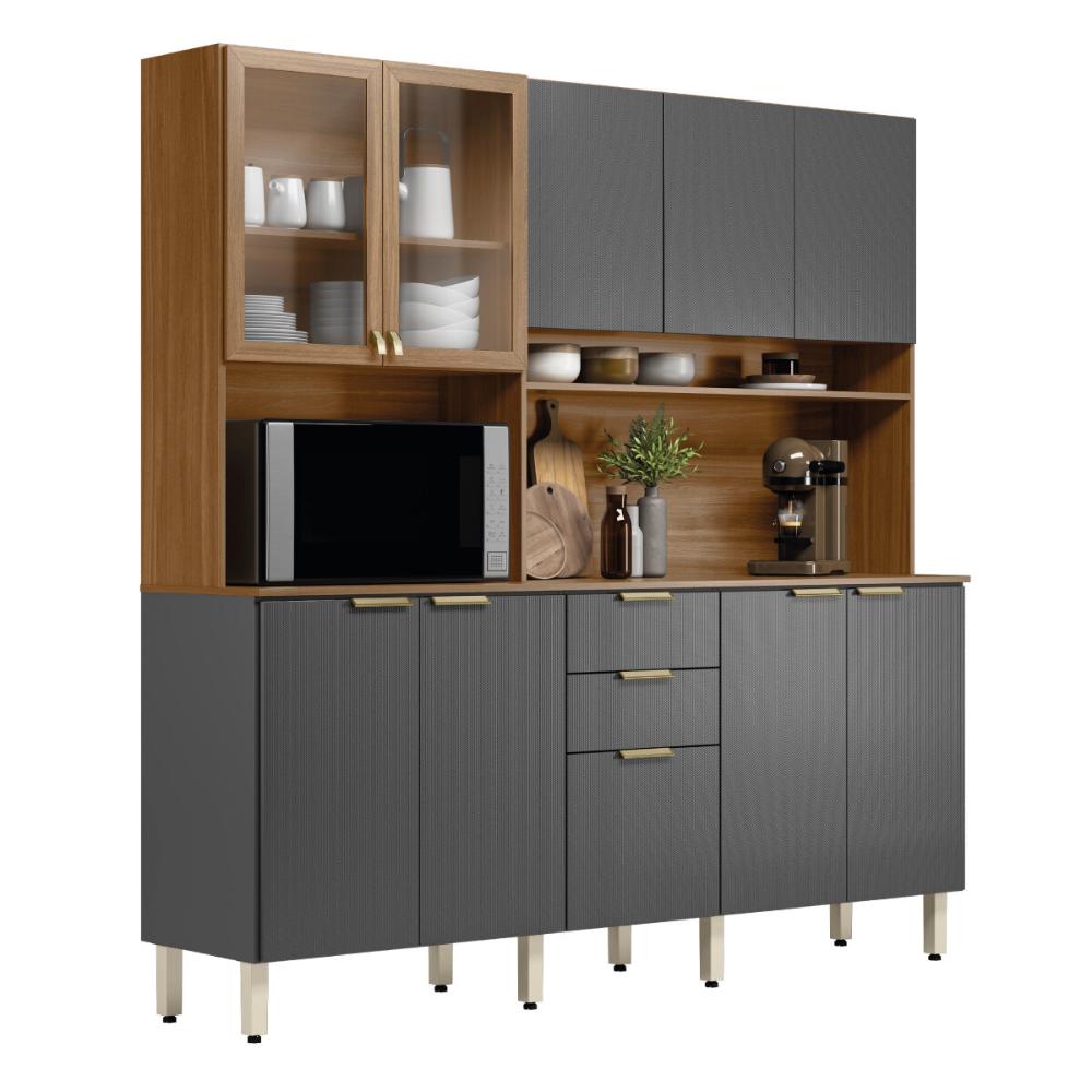 Armário de Cozinha Compacta 198cm Multimóveis CR20468 Amêndola/Grafito Prime TX